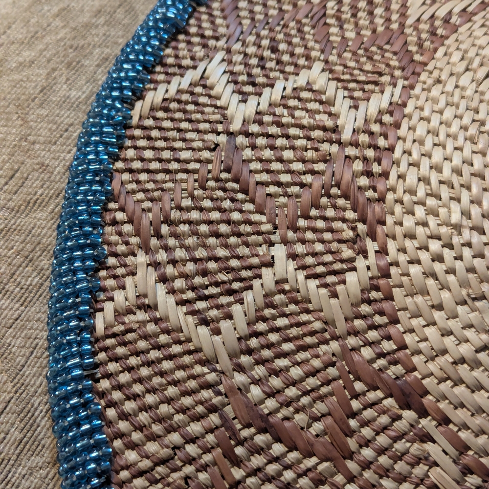 Woven Straw Plate with Blue Beaded Edge